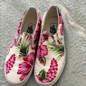 Vans Pink and Green Floral Sneakers. Size 9